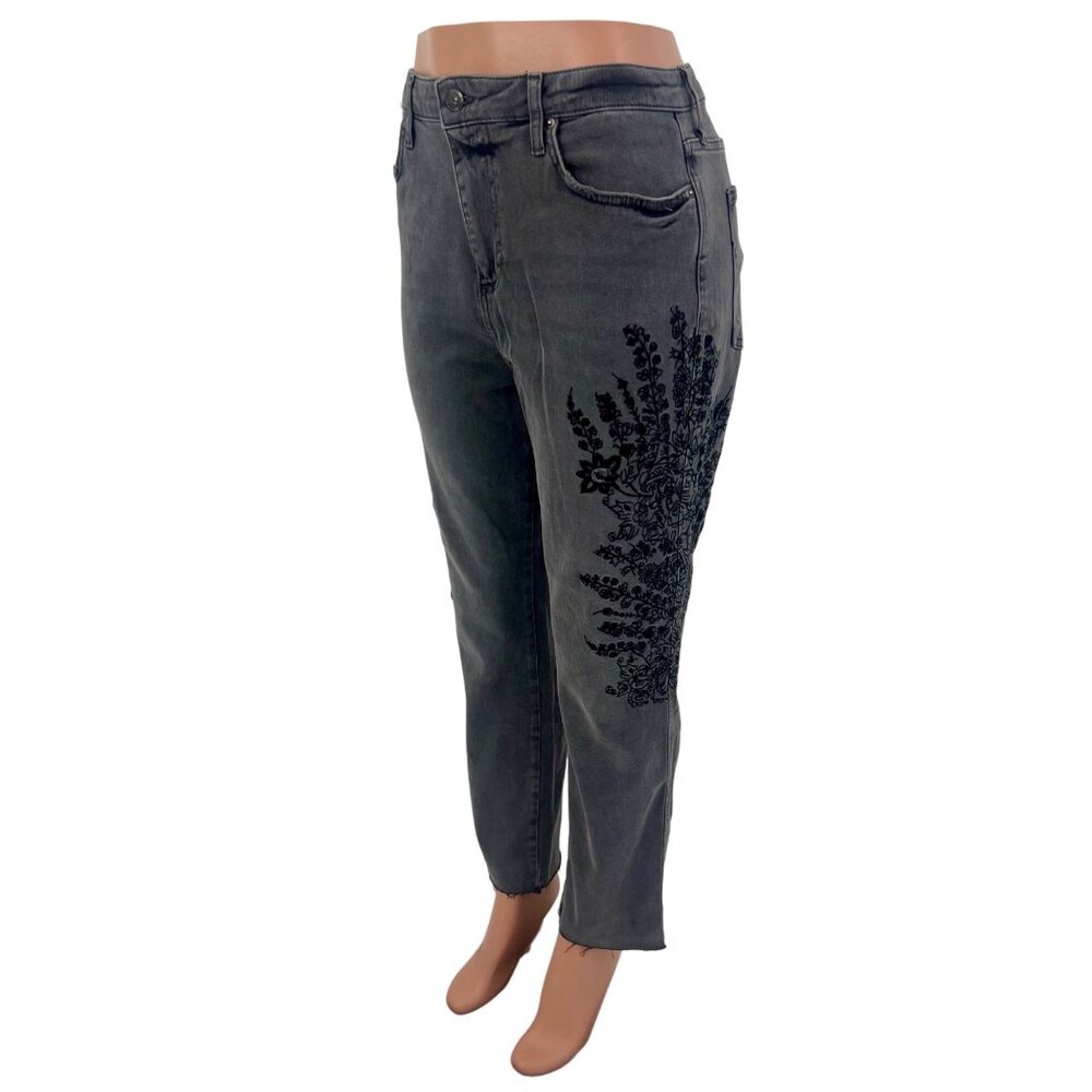 NWOT Free People Gray Embroidered High-Rise Straight Leg Girlfriend Jeans | Boho - Picture 6 of 15
